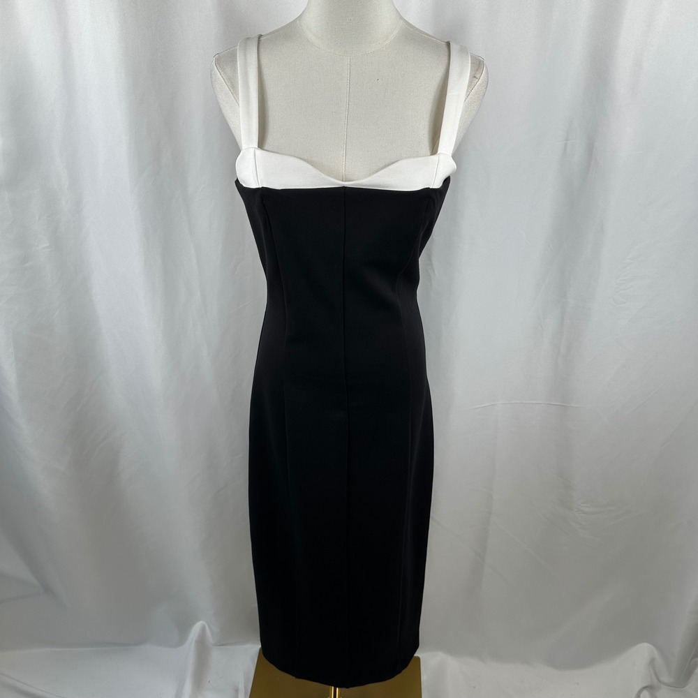 Camila Coelho Midi Dress NWT Women M Black White Bodycon Sweetheart Quiet Luxury